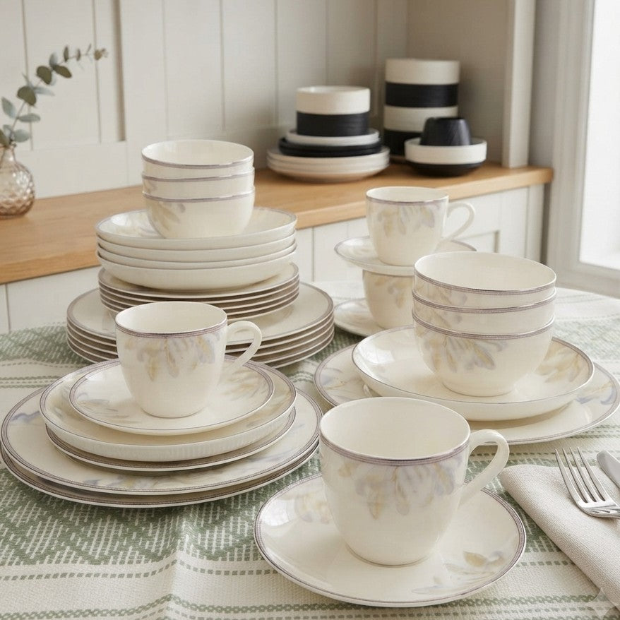 36Pc Ceramic Dinner Set with White Floral Design