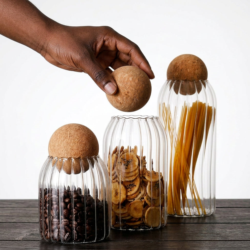 3Pc Glass Spice Jar Set with Bamboo Lids