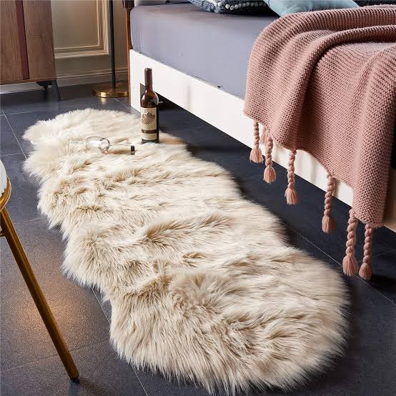 Irregular-shaped 60×180cm faux fur carpet for bedside or decorative use