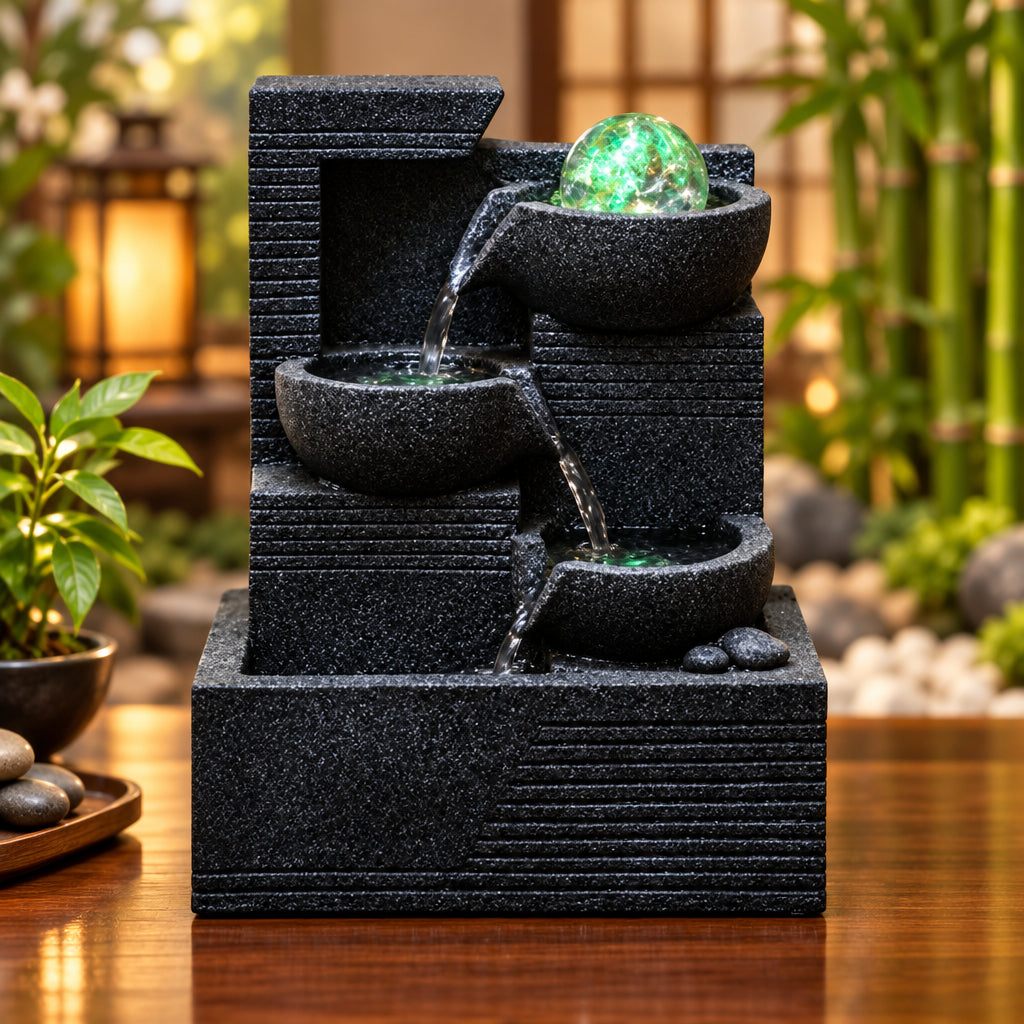 27 × 14 × 20cm LED Tabletop Cascade Fountain with Rotating Crystal Ball
