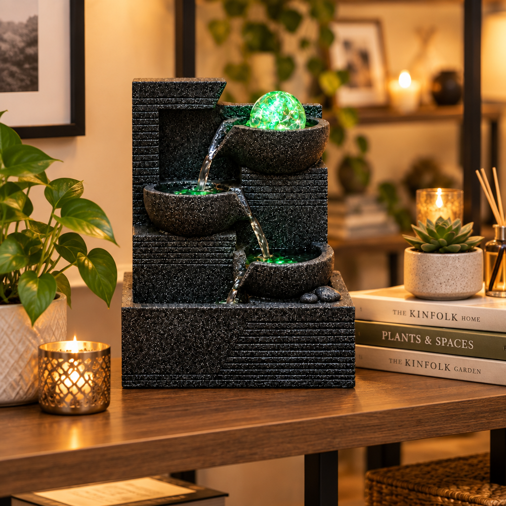 27 × 14 × 20cm LED Tabletop Cascade Fountain with Rotating Crystal Ball and Three Tier Design - available in Nairobi, Kenya