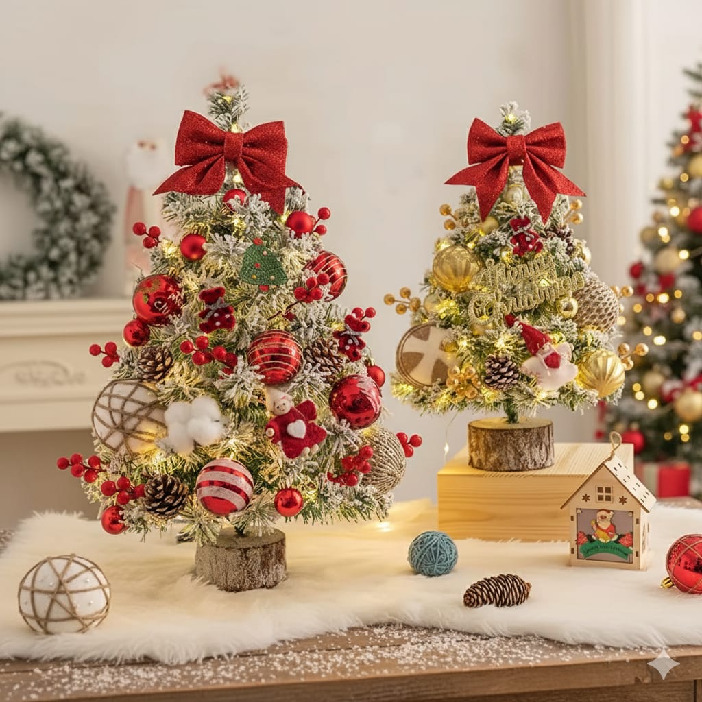 Tabletop Christmas Tree with Decor and Lights