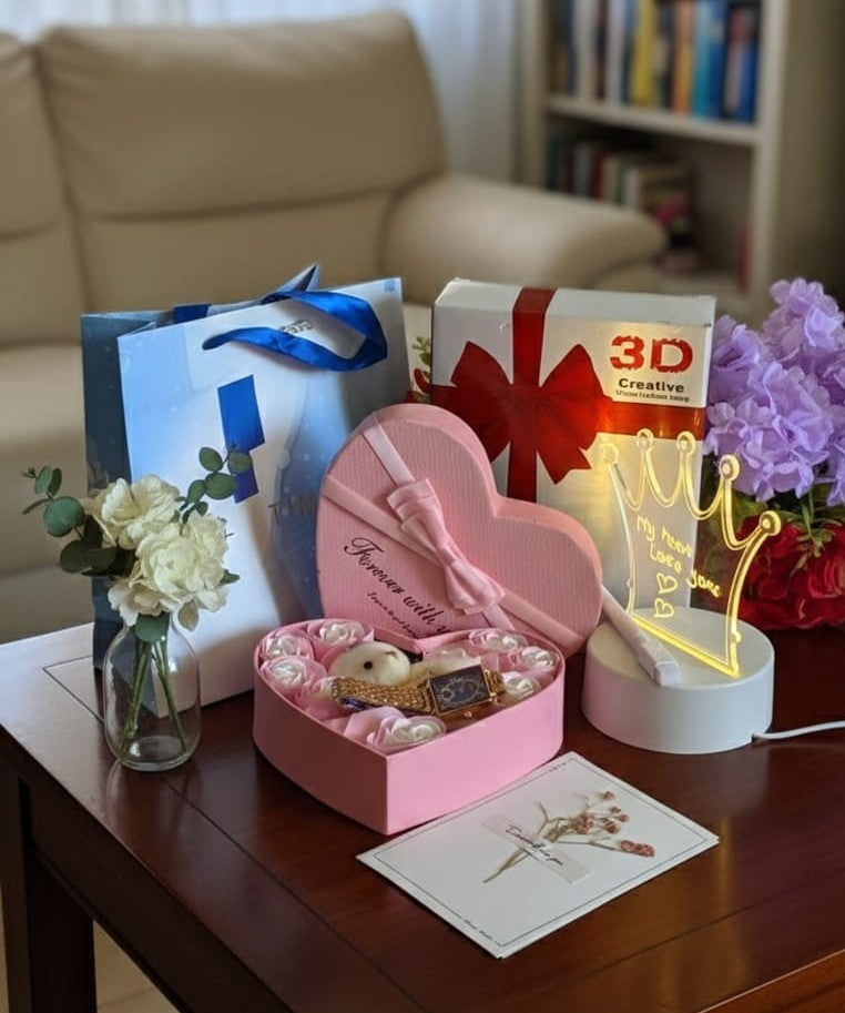 Ladies Watch, LED Board & Roses Gift Set