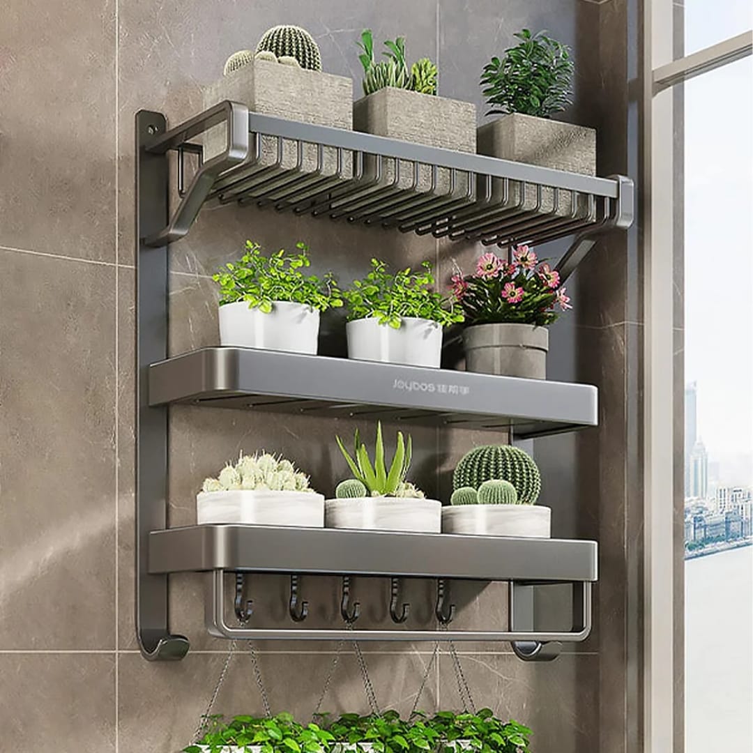 3-Tier Aluminium bathroom rack and organizer, 57x62cm, for toiletries and towel storage