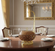 8.0L round chaffing dish buffet food warmer with transparent lid and heating stove.