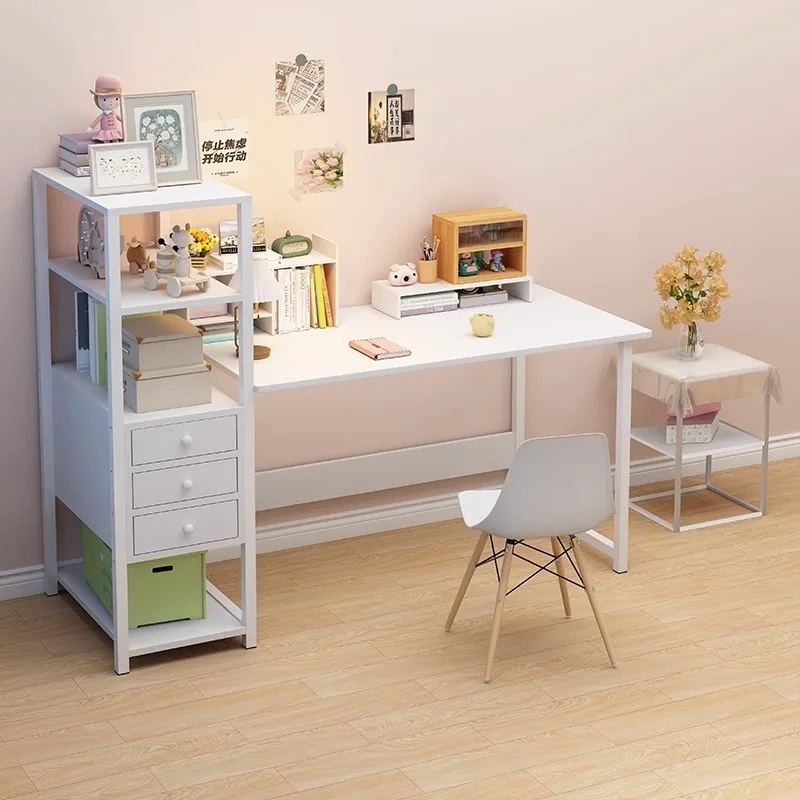 Minimalist Workstation with Storage Shelves and 2 Drawers