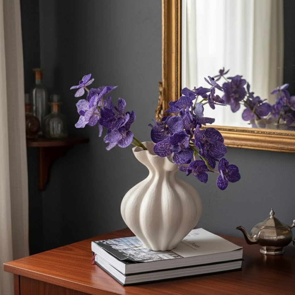 Art White Petal Shaped Ceramic Vase