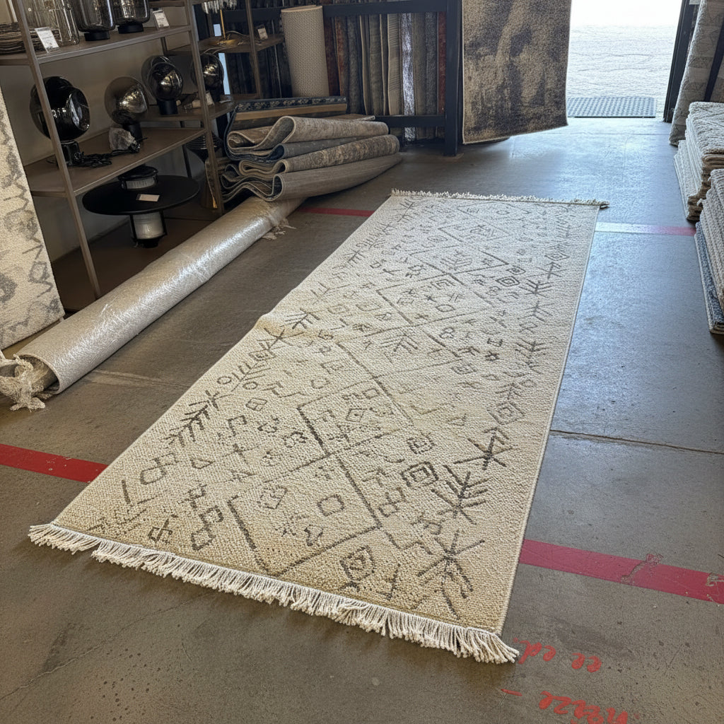 Oriental Weavers Kemet Moroccan Tribal Corridor Runner Rug - Beige Black Berber Symbols with Fringe KBORIE229 #5