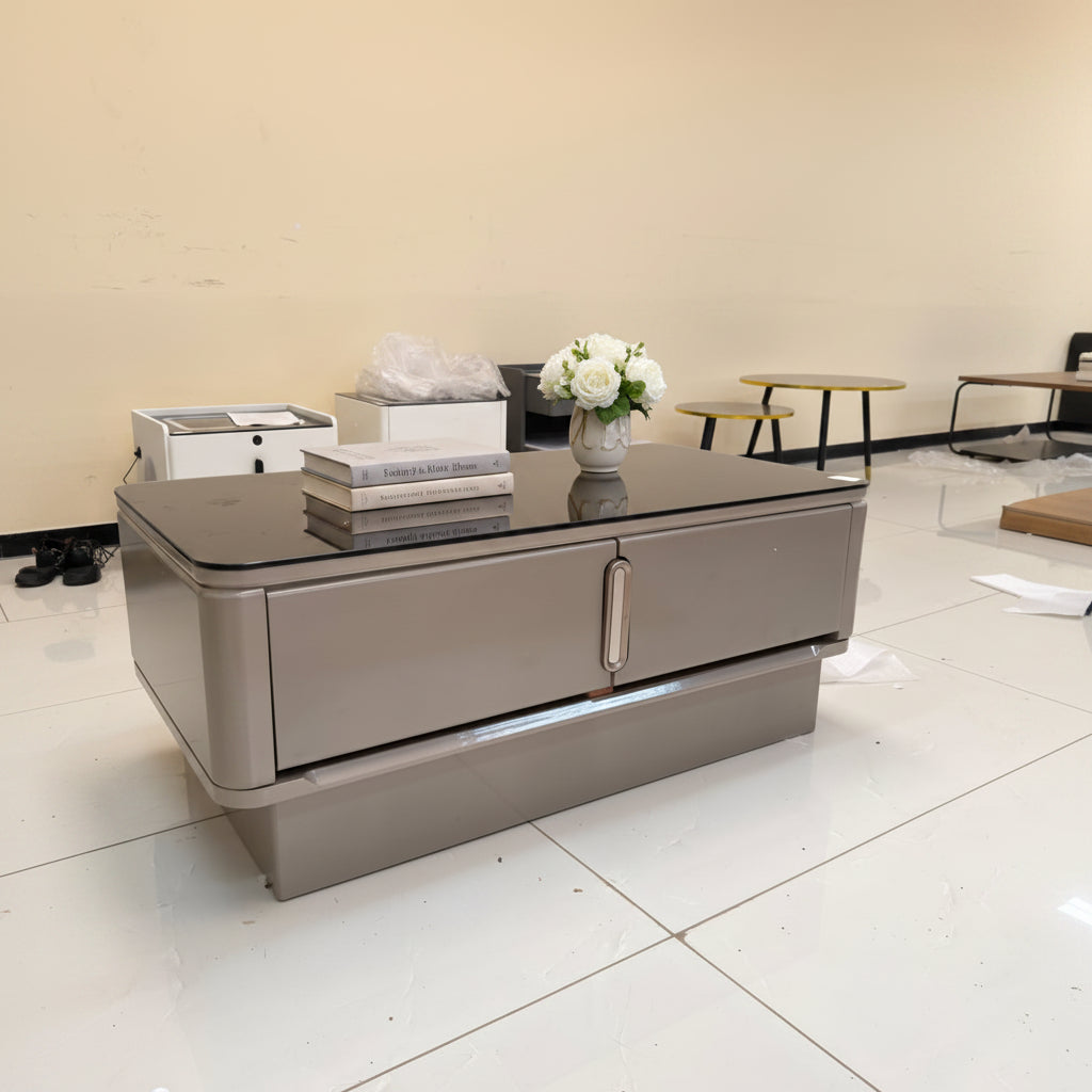 Coffee Table with Dark Tempered Glass Top and Storage FCT 1280