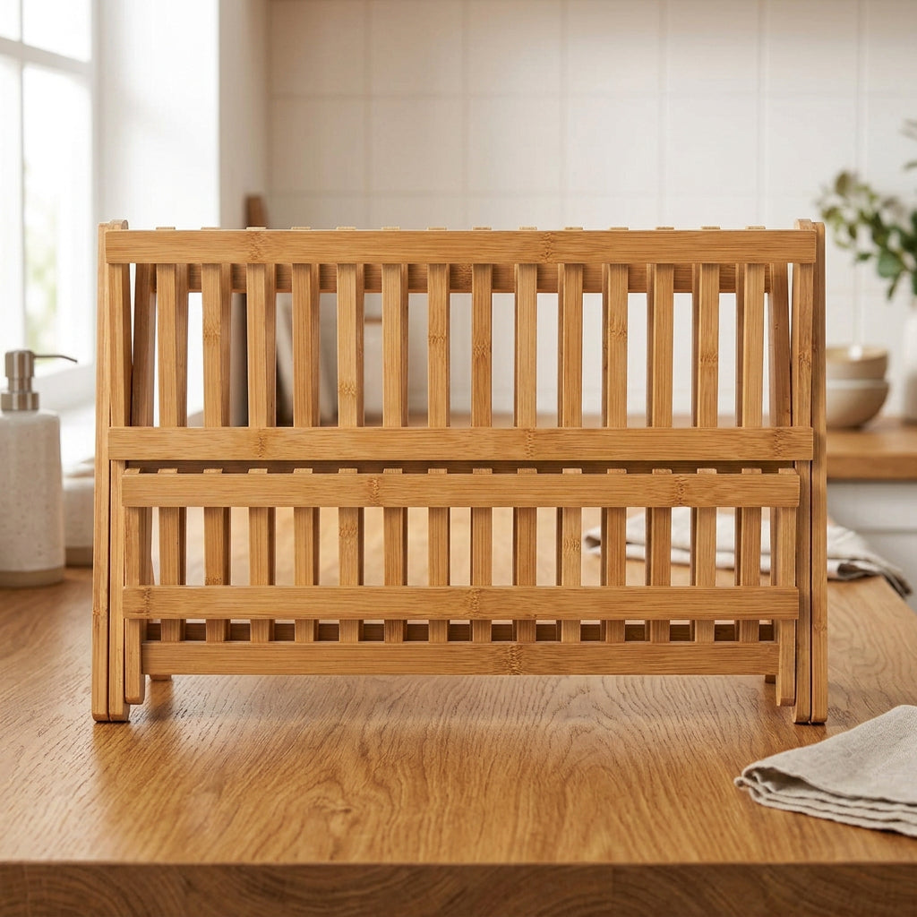 2 Layer Foldable Bamboo Dish Rack