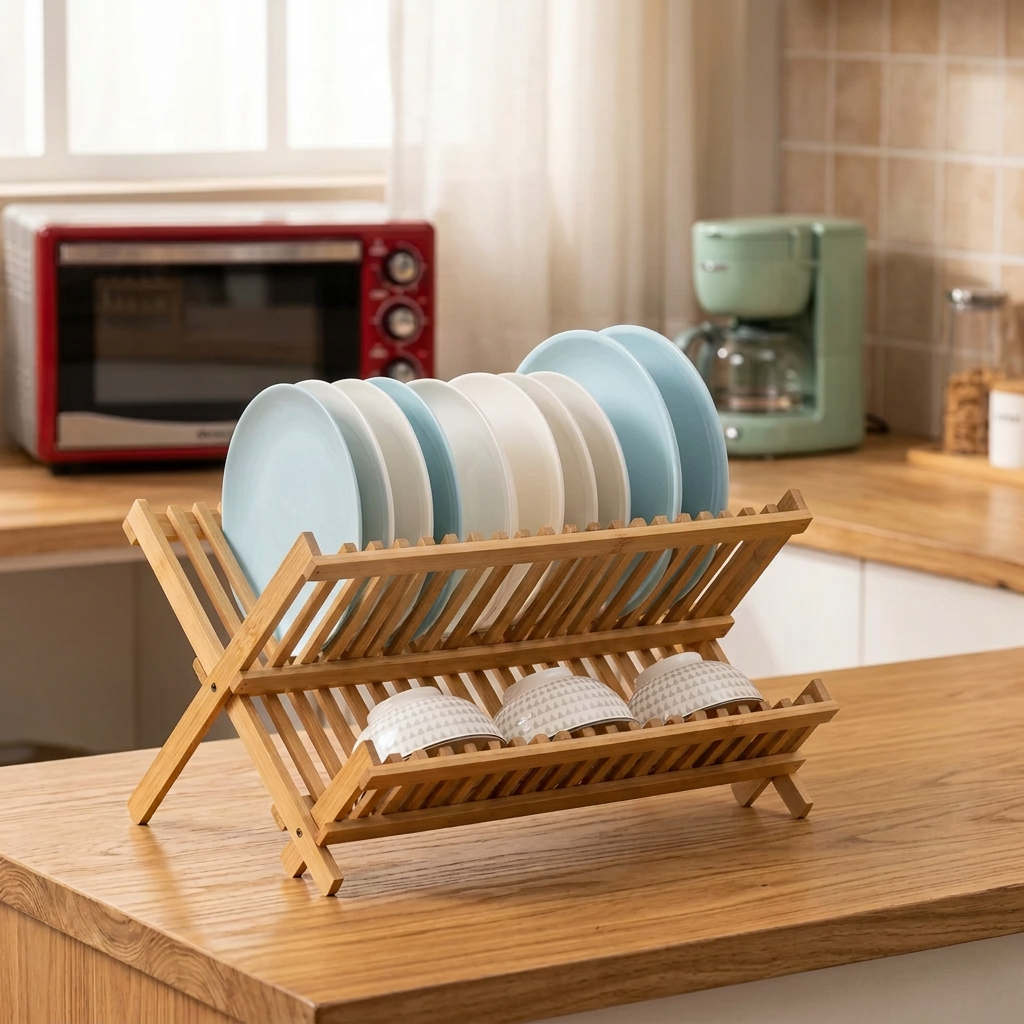 Bamboo 2 Layer Foldable Dish Rack for Kitchen Dish Storage and Organisation available in Nairobi, Kenya
