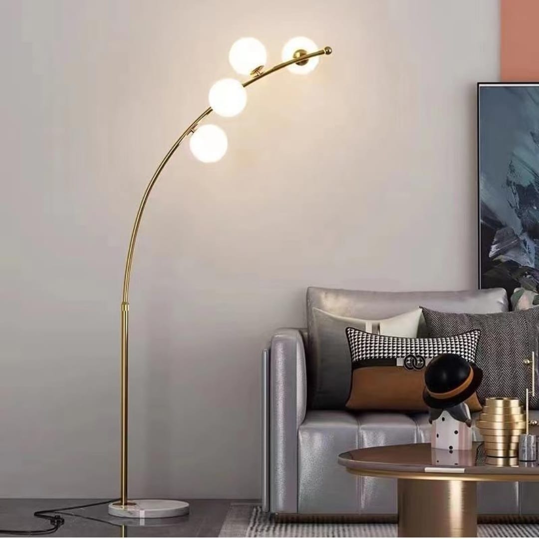 Valentina arc bubble floor lamp with curved stand and bubble lampshades for living room or bedroom use