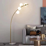 Valentina arc bubble floor lamp with curved stand and bubble lampshades for living room or bedroom use