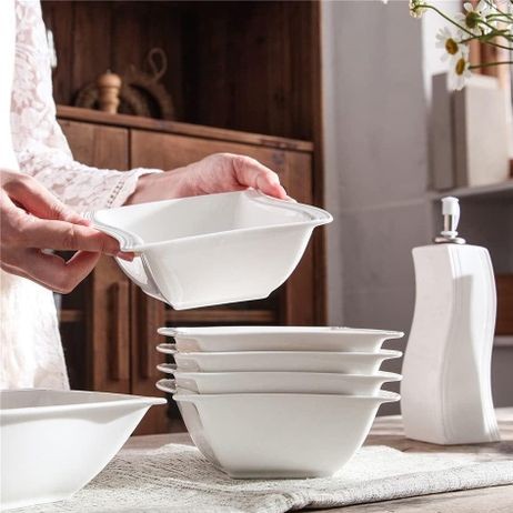 6cps Shapely Ceramic Bowl Set with Lines Design
