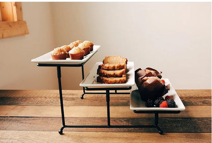 Tier Serving Tray Set with White Stoneware Platters