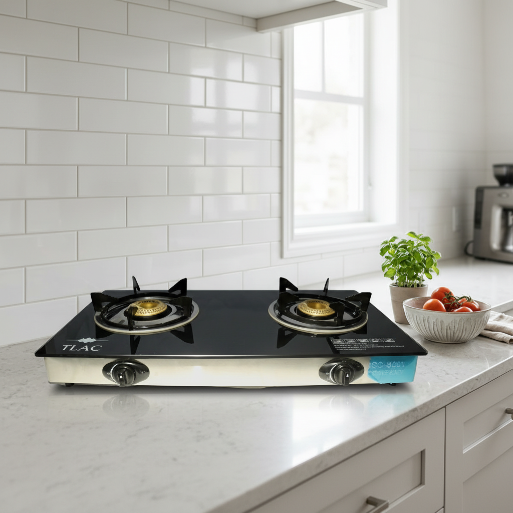 TLAC 2 Burner Glass Top Table-Top Gas Stove TLGT-003BL