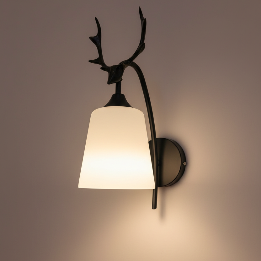 Black Wall Fixture with Soft White Glass Shade – PL 1152-01-BK
