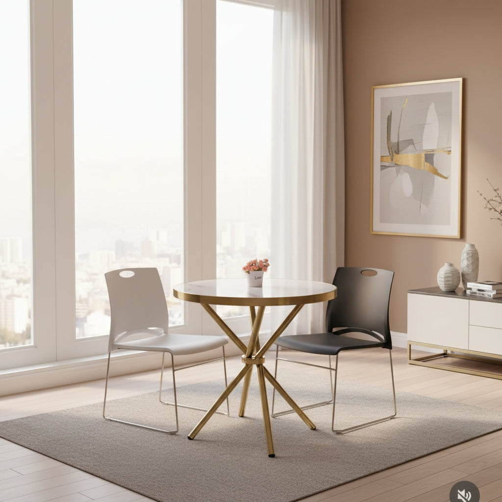 Minimalist Dining Table with Gold Stands
