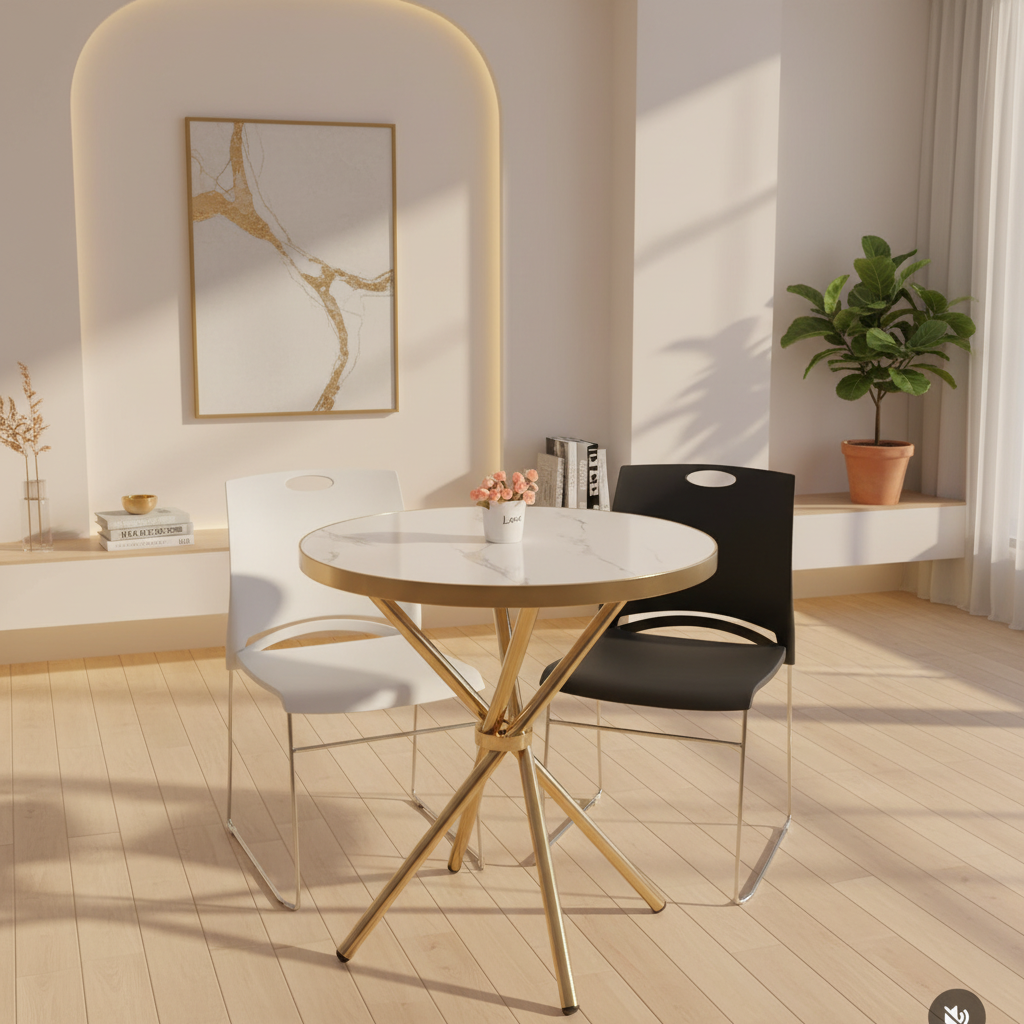 Minimalist dining table with sleek design and elegant gold stands
