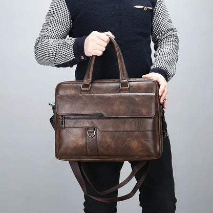 Business laptop bag for office use in dark brown and black colors