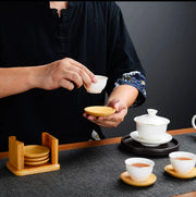Elegant bamboo coaster set with holder stand for protecting tables from stains and heat