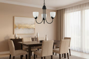 Triple arm ceiling pendant light with frosted glass shades, black and white E27 decorative indoor fixture