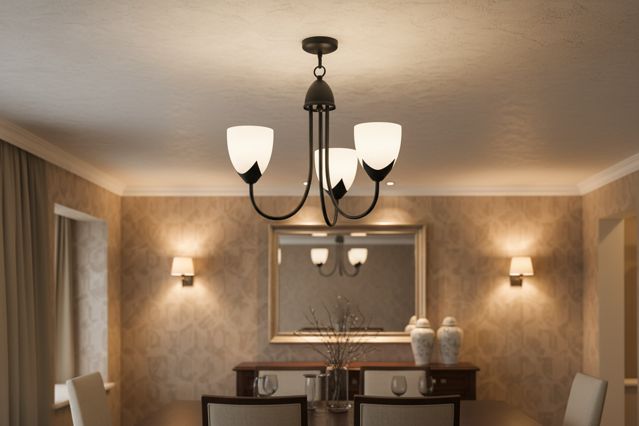 3-Light Pendant Lamp – E27 Base, Iron & Glass, Black/White Finish+PL 7047-27-03-BK