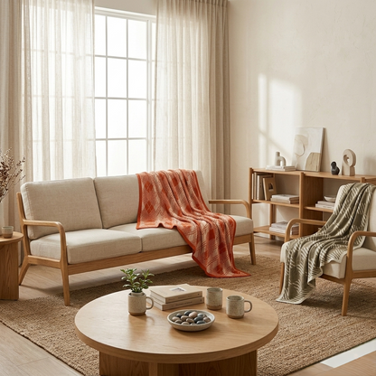Nordic Bohemian knitted throw blanket with tassels for sofa, bed, and home décor styling