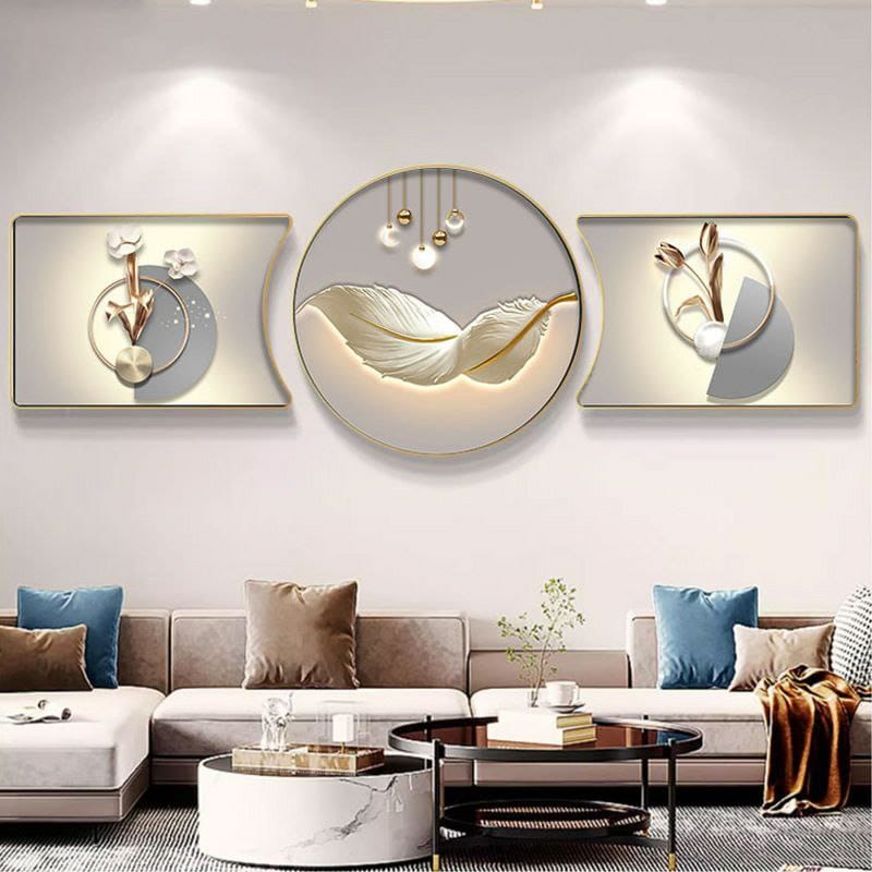 Three-piece crystal porcelain decorative wall painting set with modern crystal design in mixed sizes