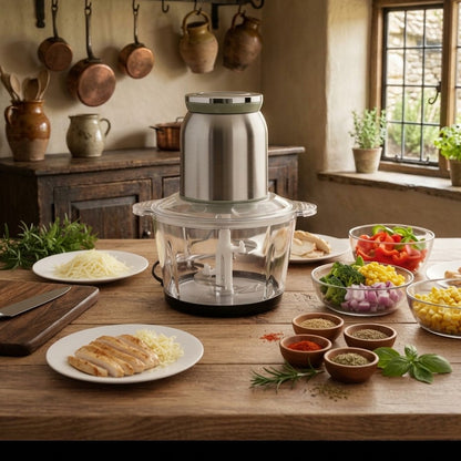 3.0L Food Chopper with 4 Leaf Blades Stainless Steel Multi-Speed