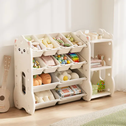 Toddler Storage Shelves With Angled Open Bins