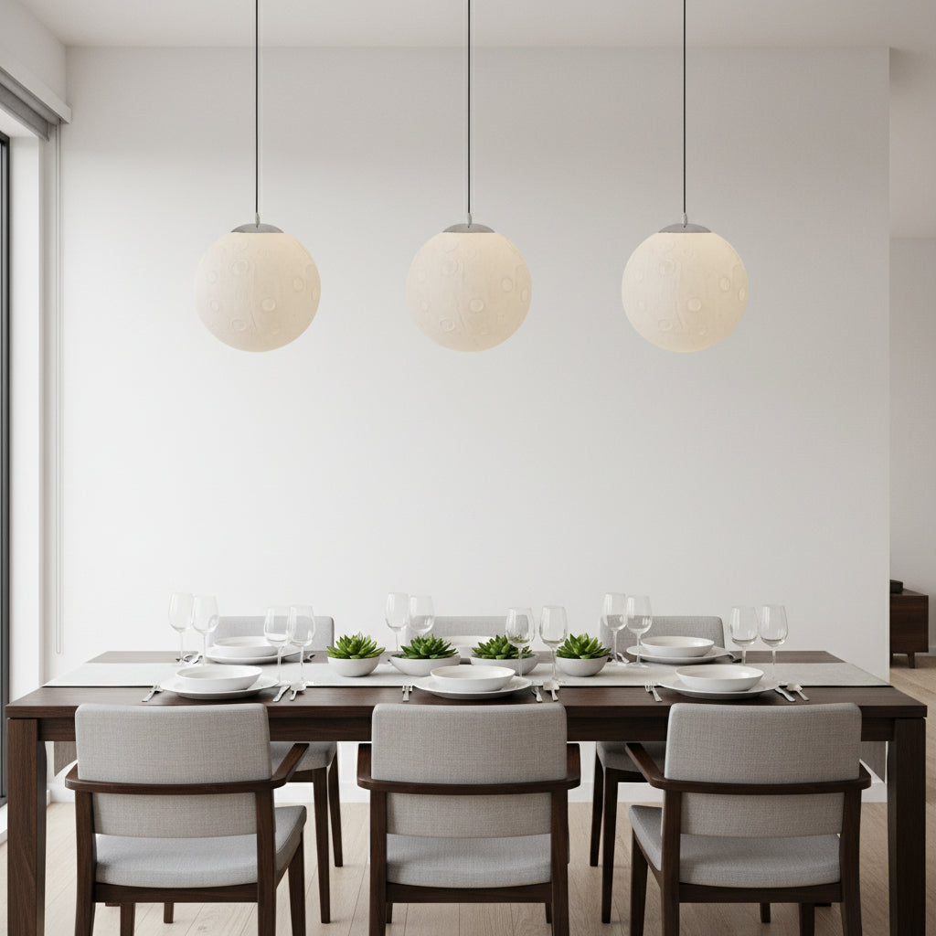 Dawood Lifestyle & Gadgets kes moon pendant lamp featuring a realistic 3D crater-textured globe with soft ambient lighting, suspended ceiling design, and modern celestial-inspired décor for bedrooms and contemporary interiors