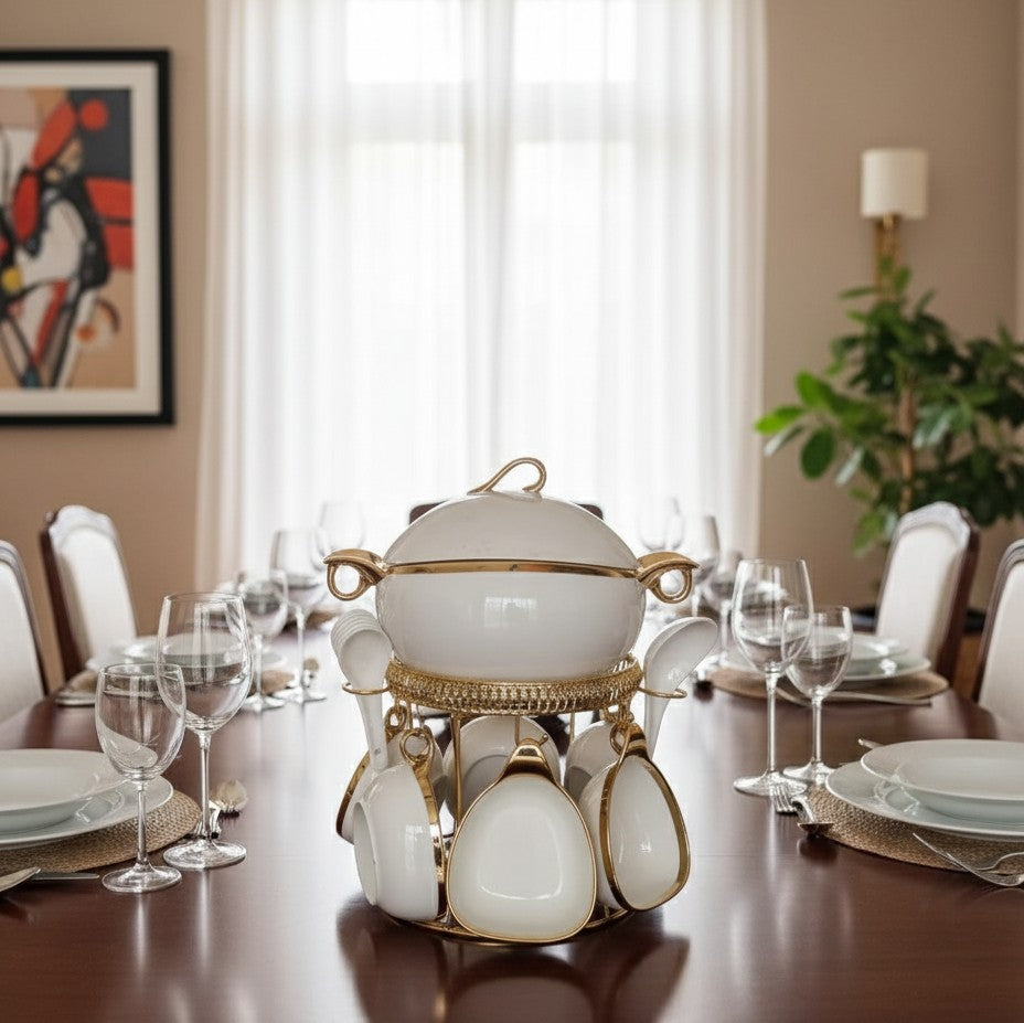 JCC8434-L1 16pcs Ceramic Soup Set On Golden Stand