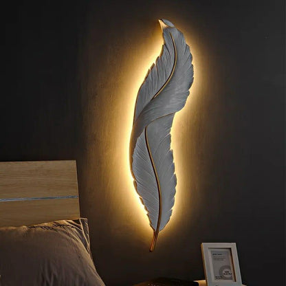 White Nordic Feather Wall Art with Back Lights