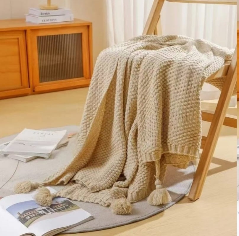 Knitted Tassel Throw Blanket