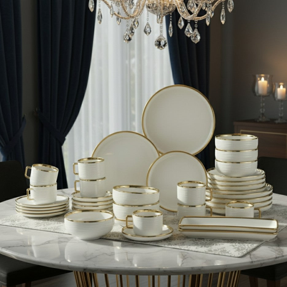 32-piece ceramic dinner set with plates, bowls, cups, and saucers