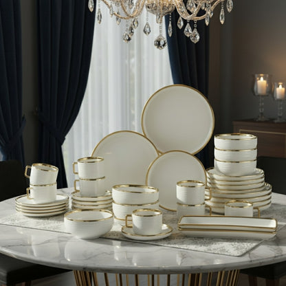 32-piece ceramic dinner set with plates, bowls, cups, and saucers