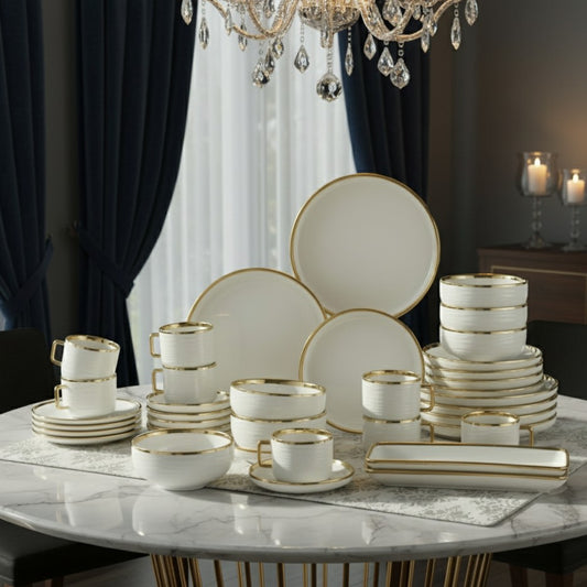 32-piece ceramic dinner set with plates, bowls, cups, and saucers