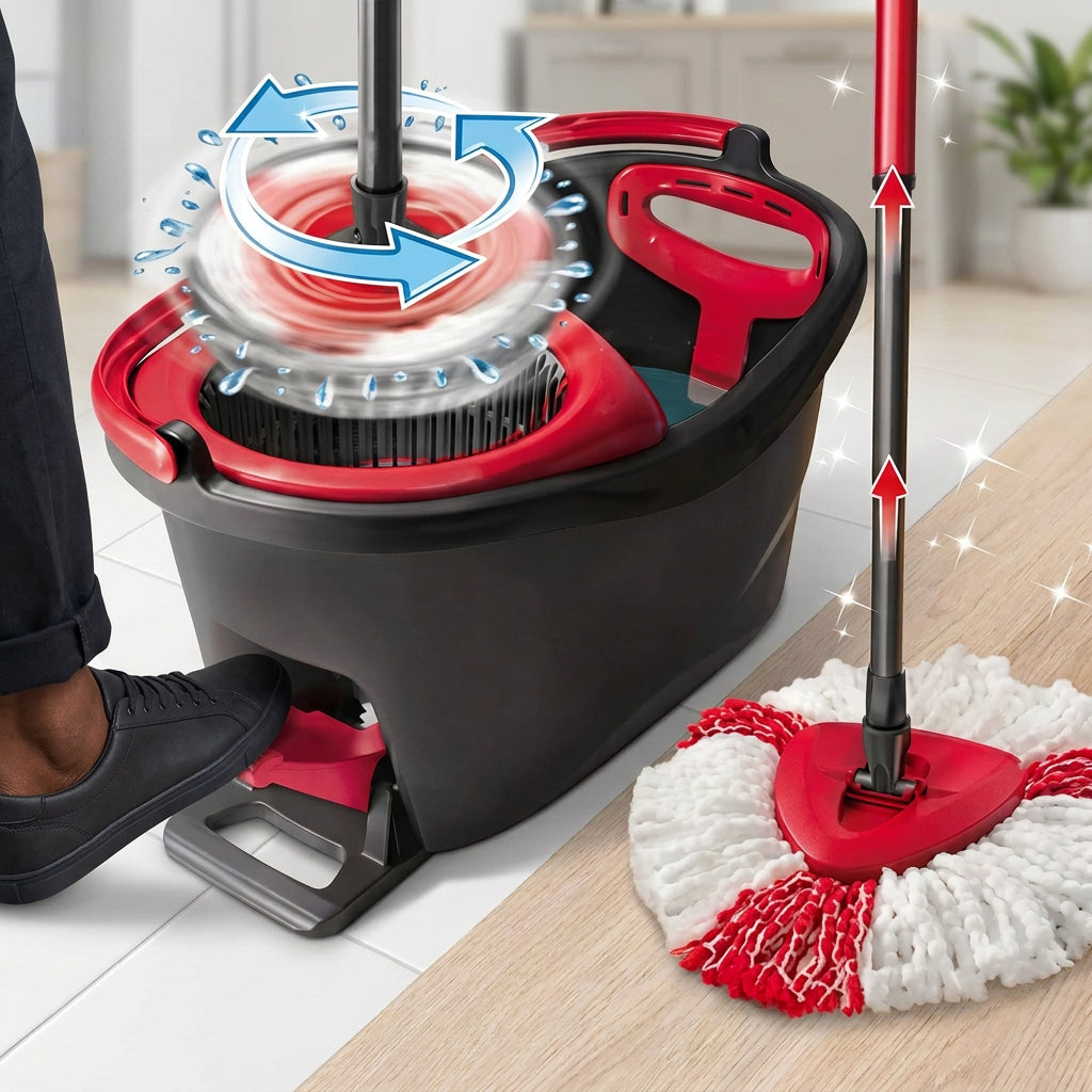 Black Spin Mop Bucket with Foot Pedal