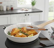 28cm granite non-stick frying pan with wood-effect handle, available in black and beige