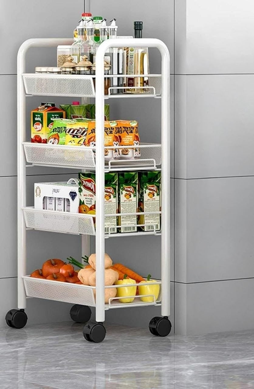 4-Layer Multifunctional Mesh Storage Trolley