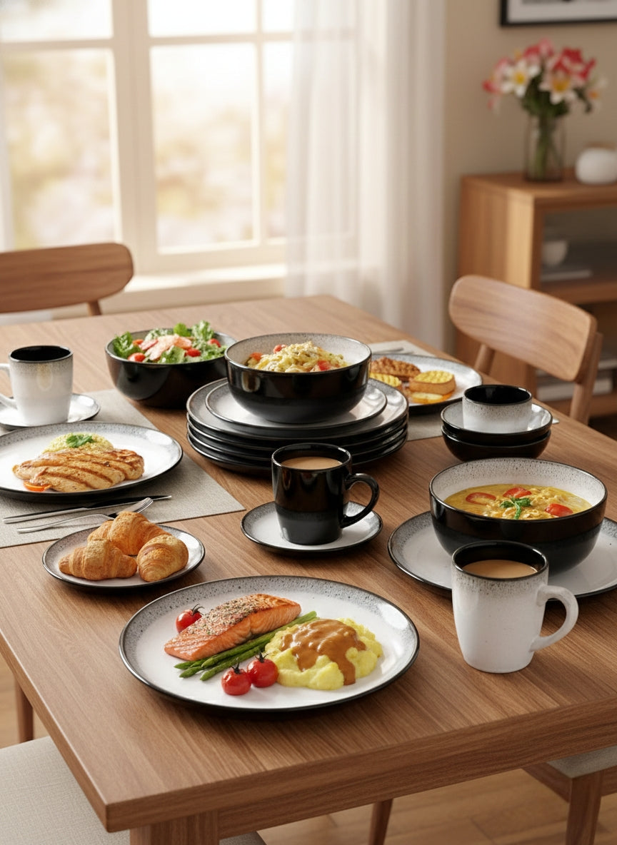 24-piece Ceramic dinner set with plates, bowls, side plates, and cups