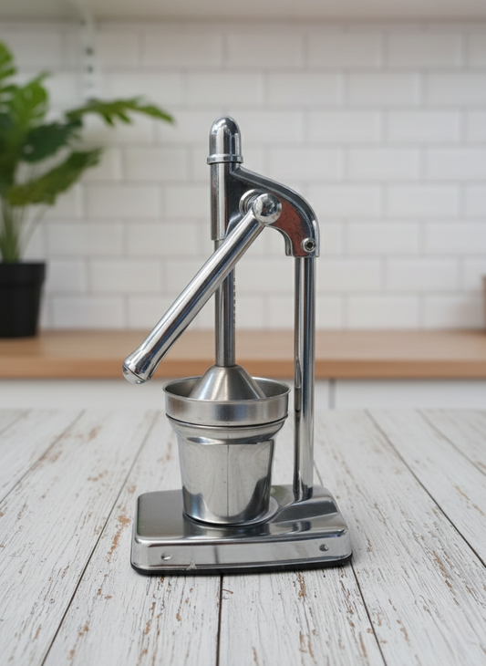 Manual fruit juicer for oranges, lemons, limes, grapes, and other fruits.