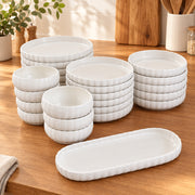 25 Piece Ceramic Dinner Set with Rectangular Platter