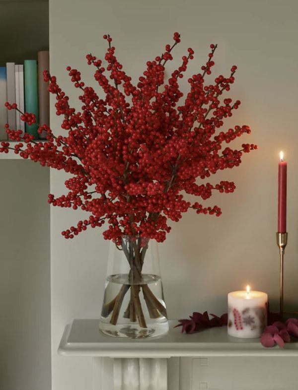 Christmas Decor Berry Branches Set Of 10