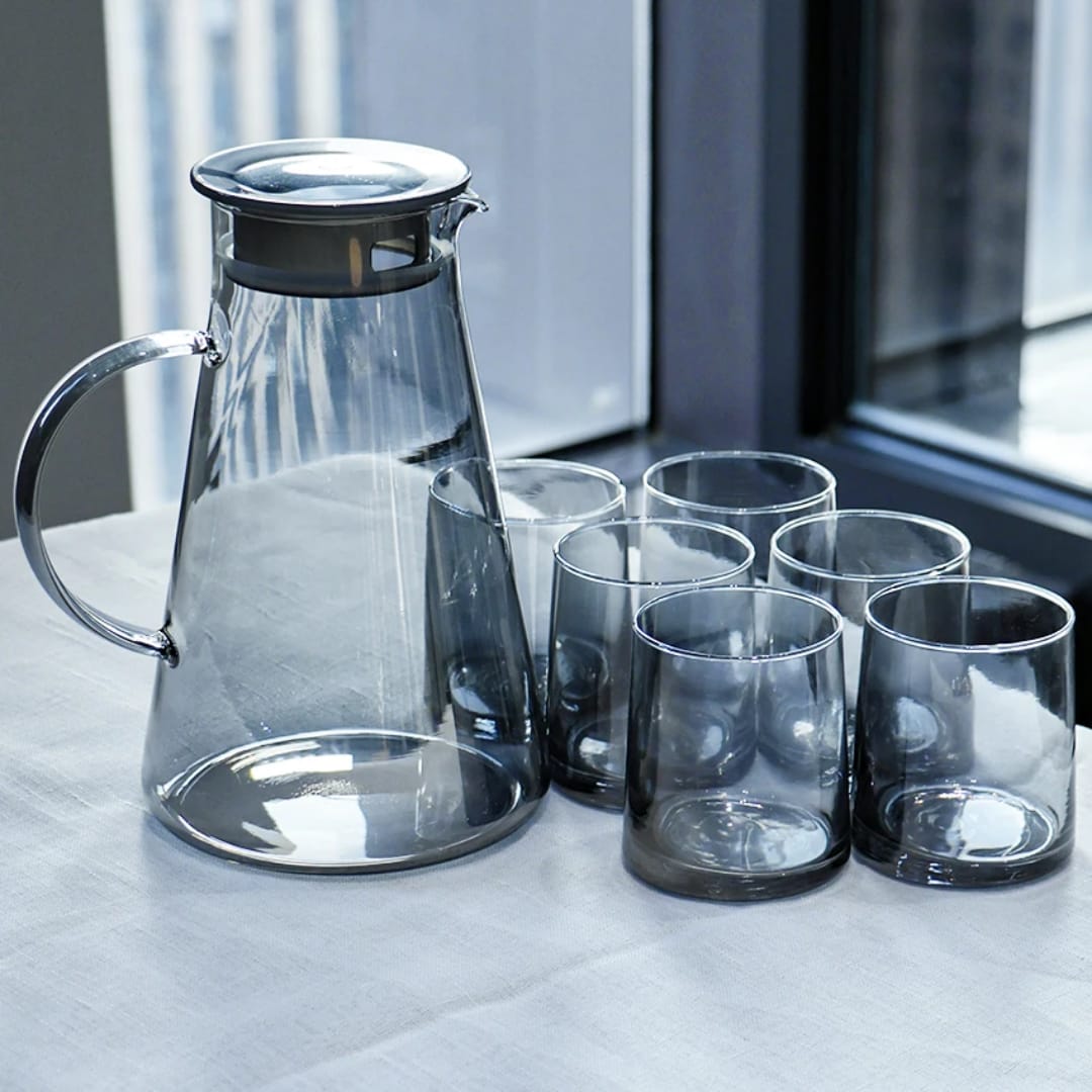 7 Piece Smoked Glass Water Set