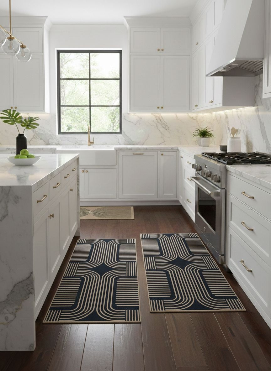 2-Piece Geometric Heavy Duty Wide Kitchen Floor Mats Set