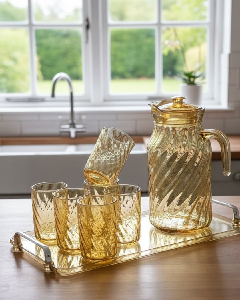 Glass Jug With Glasses And Tray