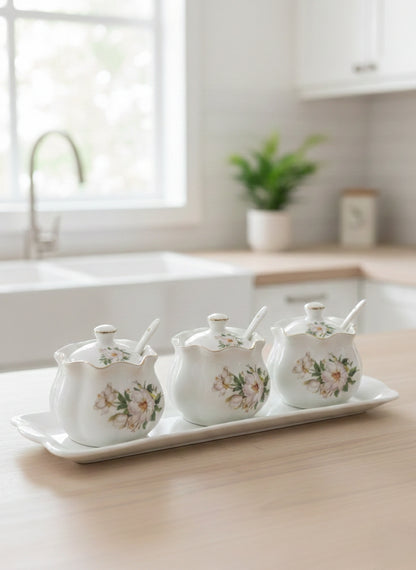 4-Piece Sugar Canister Set With Tray