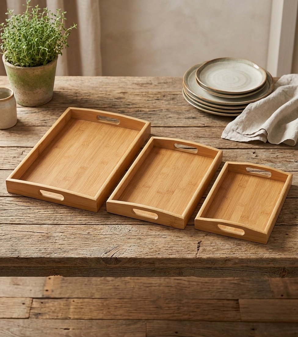 3 In 1 Bamboo Serving Tray Set